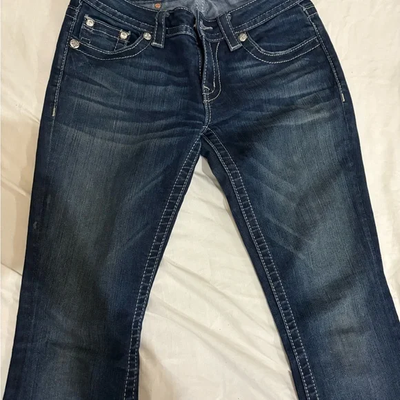 Miss Me Indigo Straight Leg Jeans with Embellished Cross Pocket - Picture 2 of 3